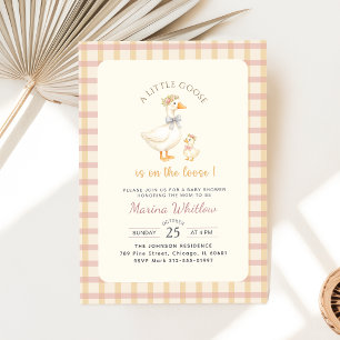 Gingham Strikje Eendje Kleine Gans Baby Shower Kaart