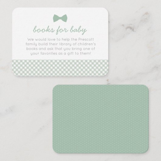 Gingham stropdas groene baby shower omhullingskaar plaatskaartje (Voorkant / Achterkant)