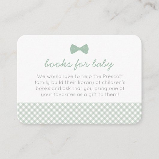 Gingham stropdas groene baby shower omhullingskaar plaatskaartje (Voorkant)