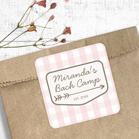 Gingham Summer Camp Bachelorette Camping Vierkante Sticker