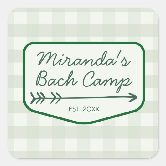 Gingham Summer Camp Bachelorette Camping Vierkante Sticker (Voorkant)