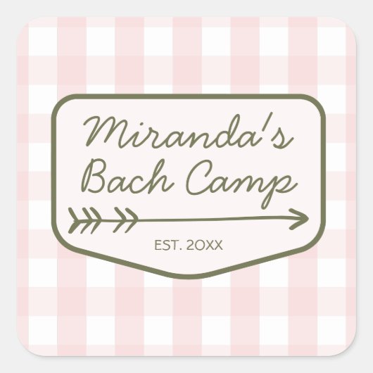 Gingham Summer Camp Bachelorette Camping Vierkante Sticker (Voorkant)