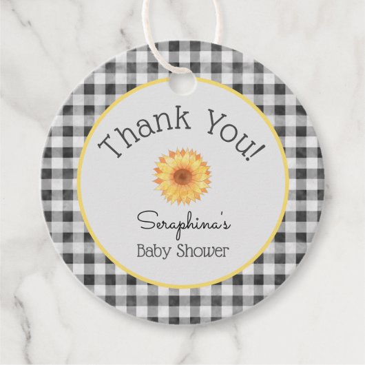 Gingham Sunflower Picnic Baby shower Bedankt Bedankjes Labels (Voorkant)