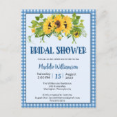 Gingham Sunflower Rustic Bridal Shower Invitation Uitnodiging Briefkaart (Voorkant)
