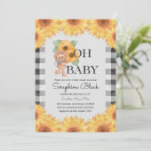 Gingham Sunflower Teddy Bear Baby shower Kaart (Staand voorkant)