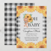 Gingham Sunflower Teddy Bear Baby shower Kaart (Voorkant / Achterkant)