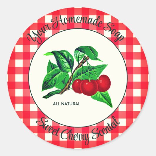 Gingham Sweet Cherry Handmade Soap Label (Voorkant)