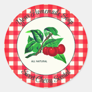 Gingham Sweet Cherry Handmade Soap Label