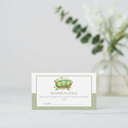 Gingham Sweet Pea In Pod Luier Raffle Baby shower Informatiekaartje (Staand voorkant)