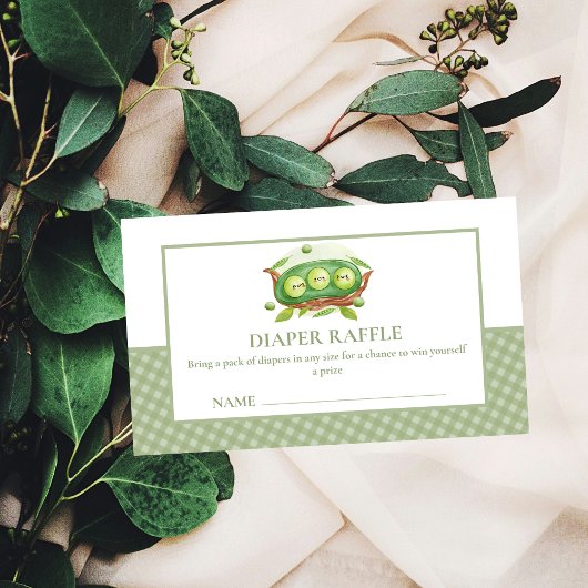 Gingham Sweet Pea In Pod Luier Raffle Baby shower Informatiekaartje