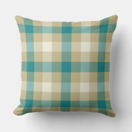 Gingham tartan plaid blue en beige country style kussen