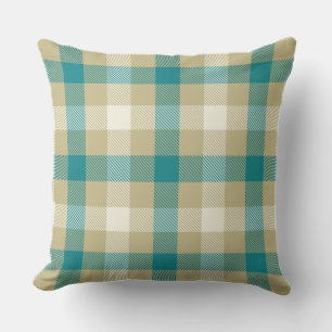 Gingham tartan plaid blue en beige country style kussen