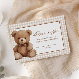 Gingham Teddy Bear Baby shower Luier Raffle Informatiekaartje
