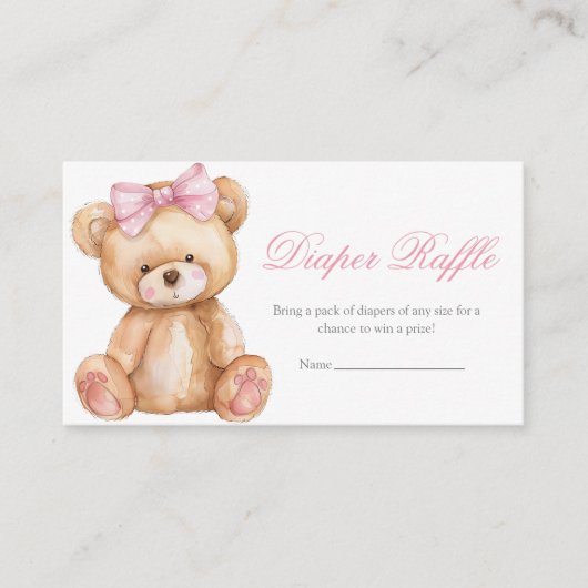 Gingham Teddy Bear Baby shower Luier Raffle Informatiekaartje (Voorkant)