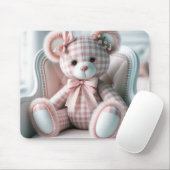 Gingham Teddy Bear op een stoel Muismat (Met muis)