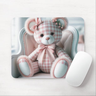 Gingham Teddy Bear op een stoel Muismat