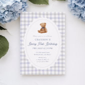 Gingham Teddybeer Berijmd Eerste Verjaardagsuitnod Aankondiging