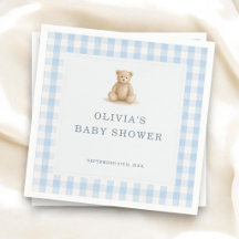Gingham teddybeer blauwe jongens baby shower-feest