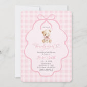 Gingham Teddybeer Meisje Baby Shower Kaart (Voorkant)