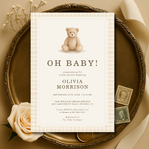 Gingham Teddybeer Oh Baby Baby Shower Kaart