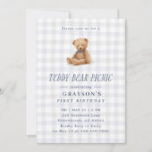 Gingham Teddybeer Picknick Eerste Verjaardag  Kaart (Voorkant)