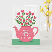 Gingham Theepot Valentijnskaart voor stiefmoeder Kaart (Gele Bloem)