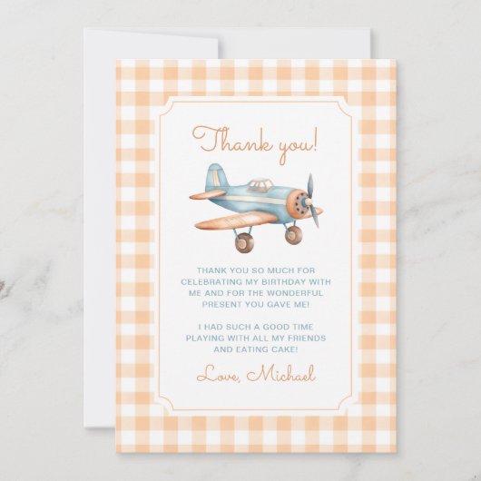 Gingham Time vliegt eerste verjaardag vliegtuig Bedankkaart (Voorkant)