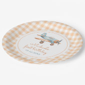 Gingham Time vliegt eerste verjaardag vliegtuig Papieren Bordje (Gekanteld)