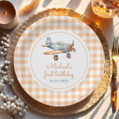 Gingham Time vliegt eerste verjaardag vliegtuig Papieren Bordje