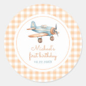 Gingham Time vliegt eerste verjaardag vliegtuig Ronde Sticker (Voorkant)