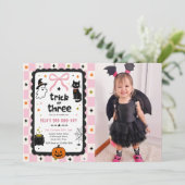 Gingham Trick Or Three Halloween Verjaardag Foto Kaart (Staand voorkant)