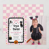 Gingham Trick Or Three Halloween Verjaardag Foto Kaart (Voorkant / Achterkant)