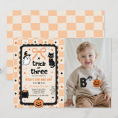 Gingham Trick Or Three Halloween Verjaardag Foto Kaart (Voorkant / Achterkant)