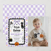Gingham Trick Or Three Halloween Verjaardag Foto Kaart (Voorkant / Achterkant)