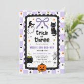Gingham Trick Or Three Halloween Verjaardagsfeest Kaart (Staand voorkant)