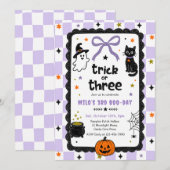 Gingham Trick Or Three Halloween Verjaardagsfeest Kaart (Voorkant / Achterkant)