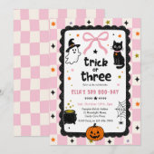 Gingham Trick Or Three Halloween Verjaardagsfeest Kaart (Voorkant / Achterkant)