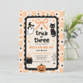 Gingham Trick Or Three Halloween Verjaardagsfeest Kaart (Staand voorkant)