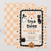 Gingham Trick Or Three Halloween Verjaardagsfeest Kaart (Voorkant / Achterkant)