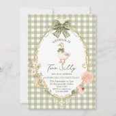 Gingham Twee Domme Gans 2de Verjaardagsuitnodiging Kaart (Voorkant)
