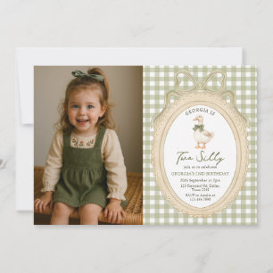 Gingham Twee Domme Gans 2e Verjaardagsfoto Kaart