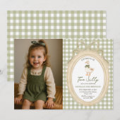 Gingham Twee Domme Gans 2e Verjaardagsfoto Kaart (Voorkant / Achterkant)