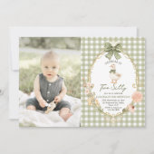 Gingham Twee Domme Gans 2e Verjaardagsfoto Kaart (Voorkant)