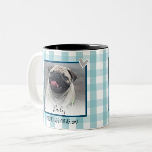 Gingham Twee foto Huisdier Naam Aangepast Tweekleurige Koffiemok (Voorkant links)