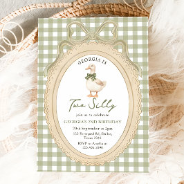 Gingham Two Silly Goose 2nd Birthday Invitation Kaart