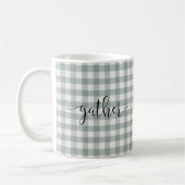 Gingham Typografie Speld Script "Gather" Land Koffiemok (Links)