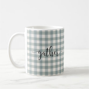 Gingham Typografie Speld Script "Gather" Land Koffiemok