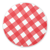 Gingham uit rood en wit land gecontroleerd keramische knop (Voorkant)
