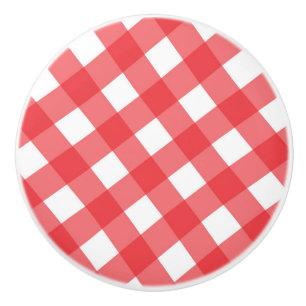 Gingham uit rood en wit land gecontroleerd keramische knop