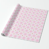 Gingham Verpakkingspapier Pastel Roze met Tulp Cadeaupapier (Uitgerold)